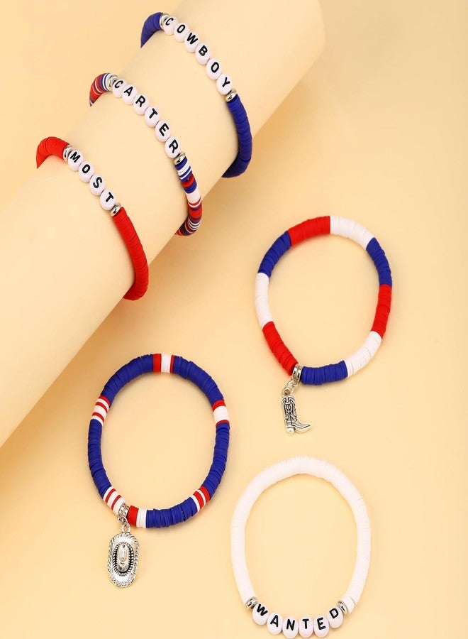Teemotutu 6 Pcs Cowgir Western Bracelet Set Cowboy Carter Album Tour Inspired Elastic Rope Bracelet for Women Men Fans (Blue) - Image 3